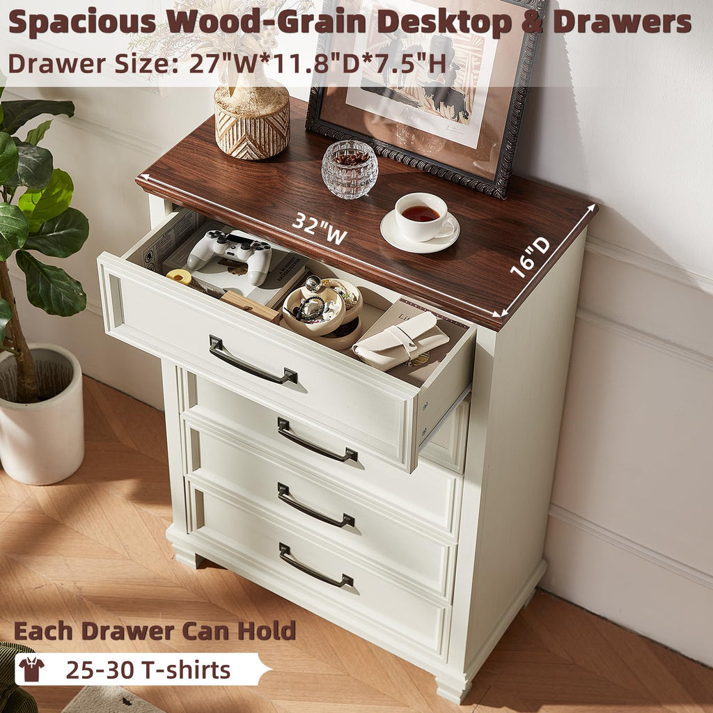 Farmhouse 5 Drawer, White