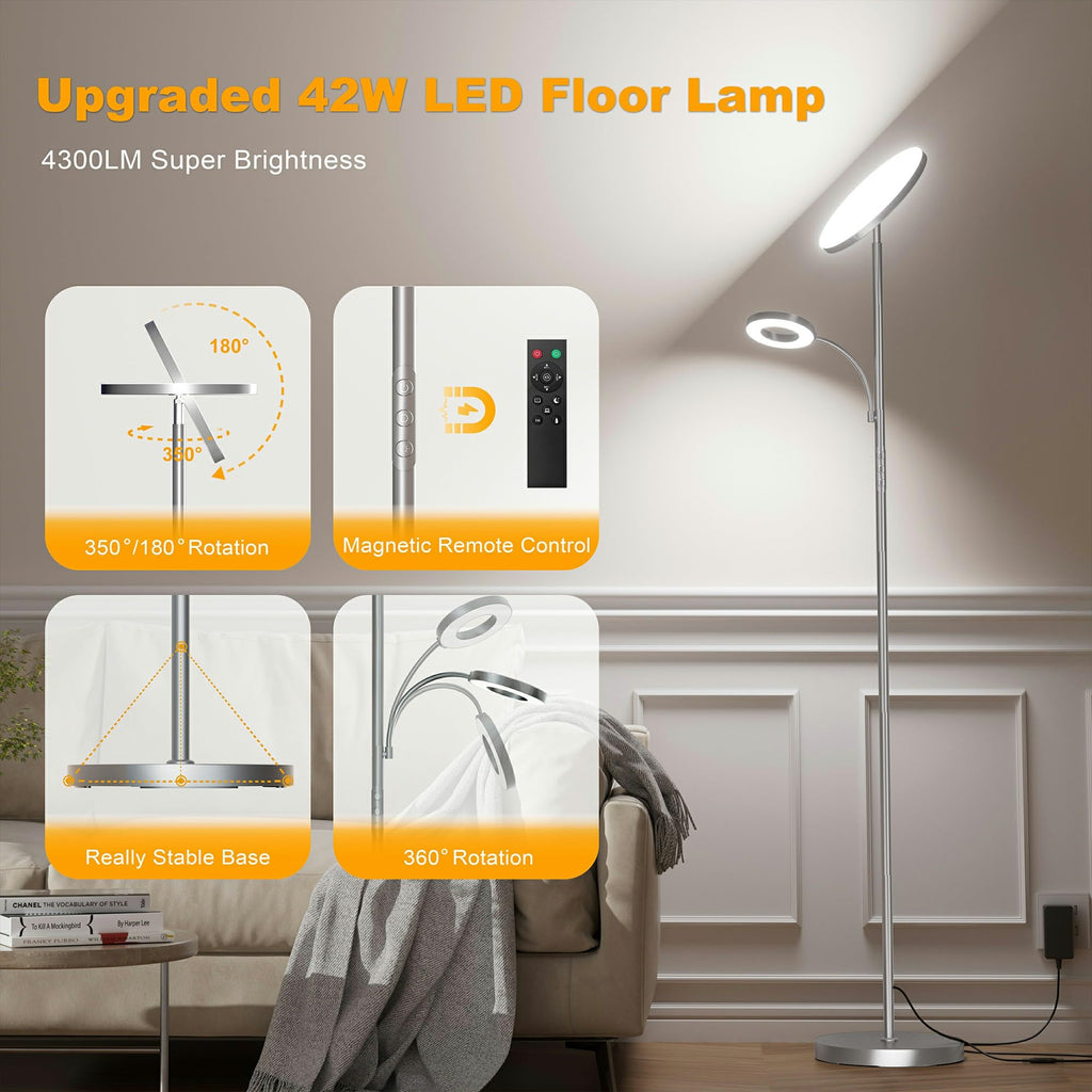 2026 Floor Lamp, 42W Torchiere LED Lamp, Stepless Dimming Floor Lamps with Remote Control, Color