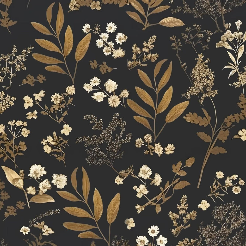 Vintage Floral Peel and Stick Wallpaper 17.5"x 393", Gold Black | Self Adhesive/Removable/Waterproof/Thick Vinyl