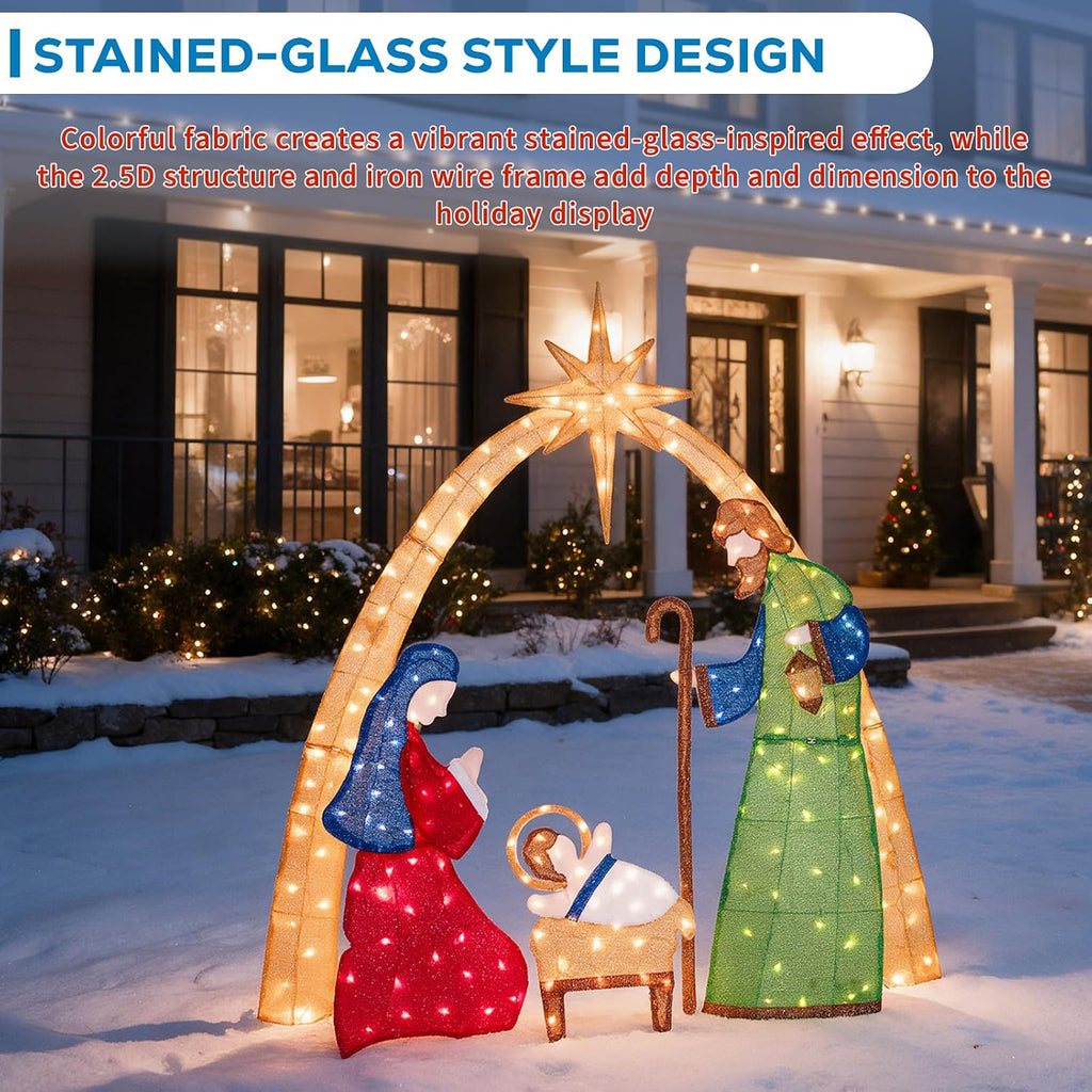 5.5 FT Lighted Nativity Scene, 2.5D Outdoor Nativity Set Christmas Yard Decoration with 210 Warm White LEDs