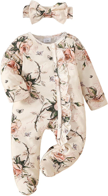 Newborn Baby Girl Clothes Ruffle Jumpsuit Romper Infant Coming Home Outfit for Baby Girl