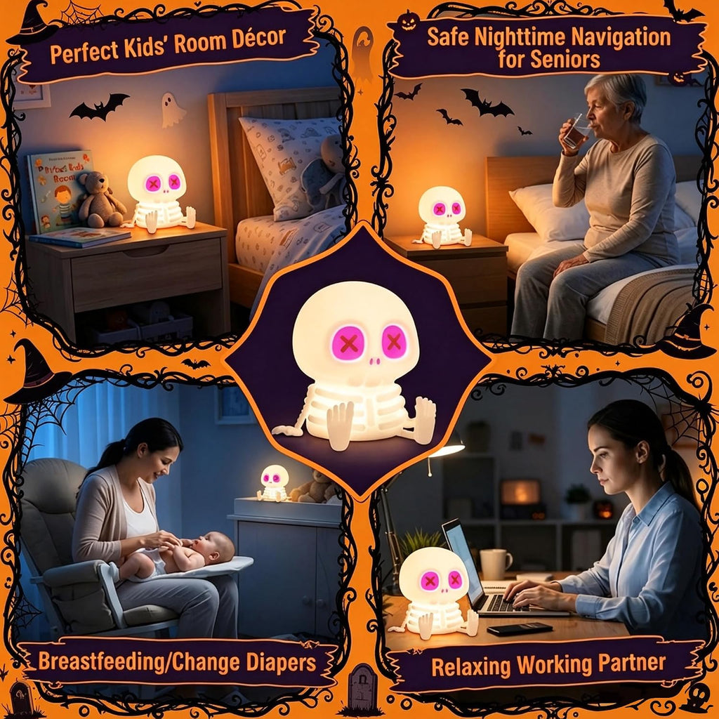 Skeleton Skull Lamp, Halloween Decor Gift, Kids Night Light Toy