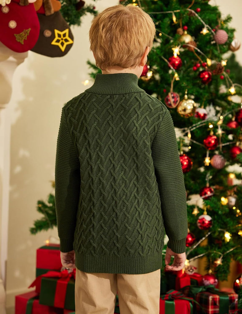 Boys Turtleneck Cable Knit Sweater Long Sleeve Button Up Pullover