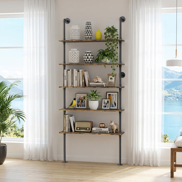 5 Tier Rustic Industrial Pipe Floating Wall Shelves