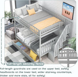 Full Over Full Bunk Beds with Stairs Stairway Bunk Bed Frame with Storage Shelves for Kids Teens Adult