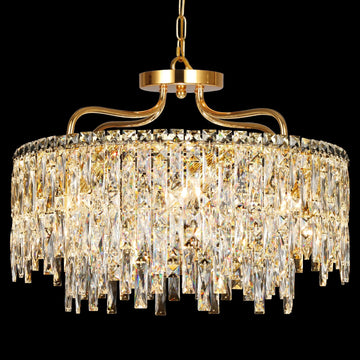 24" 8 Lights Gold Crystal Chandeliers Light Fixture