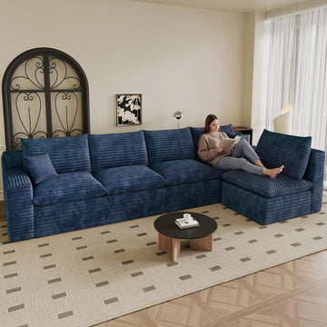 136" Cloud Boneless Sectional Couches 5-Seater, Blue