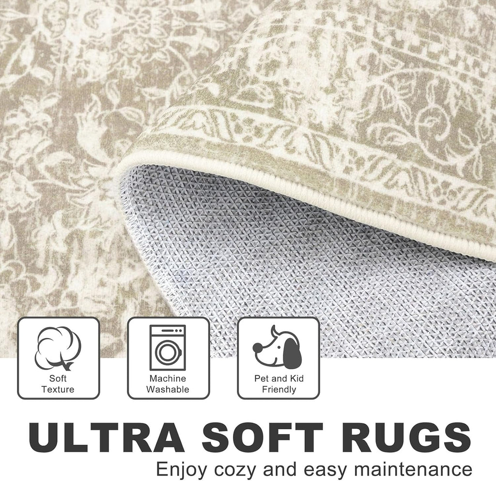 Area Rug 3x5 Entryway Rug Washable Printed Vintage Floral Rubber Backed Non Slip Indoor Kitchen Rugs
