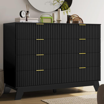 48" W Tall Fluted Dresser with 8 Drawer, Black