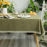 Textured Table Clothes Linen Style Rustic Washable Tablecloth Jacquard Trim Rectangle Table Cloth,Ob