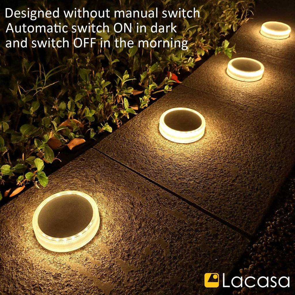 Solar Deck Lights, 4 Pack 30LM Outdoor Solar Powered Step Lights, LED Dock Lights Warm White 2700K Light up All Night