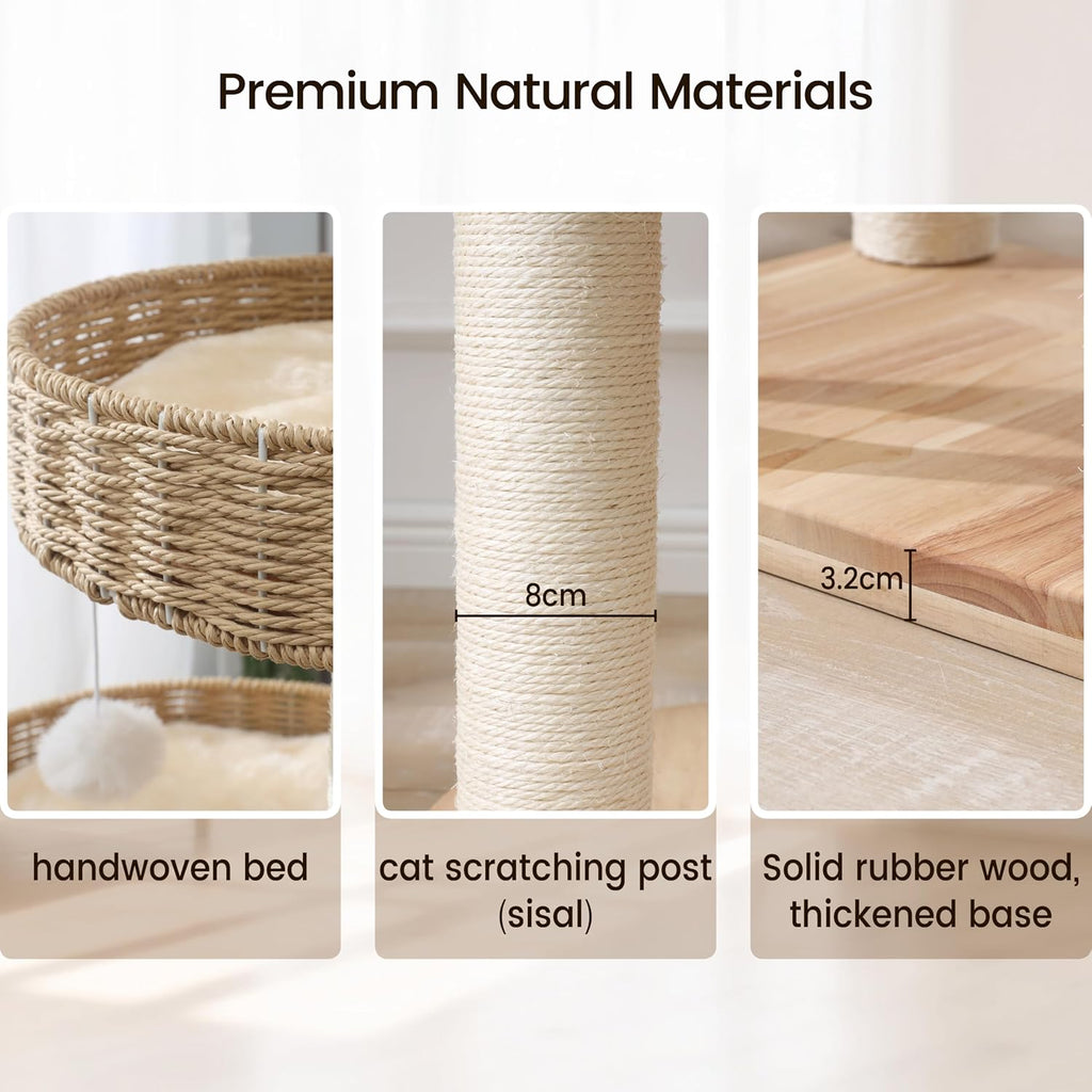 Cat Tree Tower for Large Cats, 48-Inch Solid Wood Cat Condo
