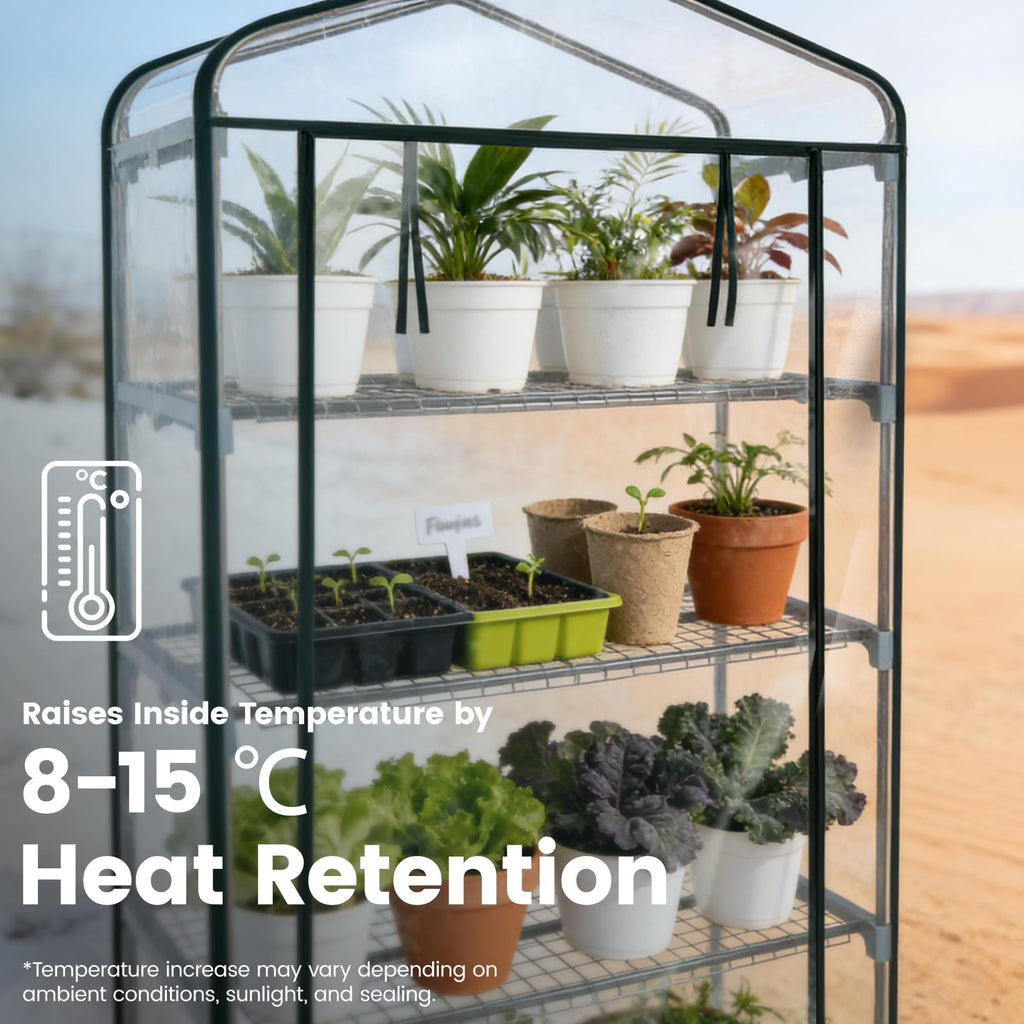 50% Extra Wide Mini Greenhouse 4 Tier Portable Plant Green House 40in Wide -Sturdy Gardening Shelves with PVC Cover