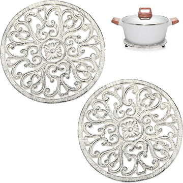 Round Cast Iron Trivets - 6.7 Inch Heat Resistant Iron Trivets for Hot Dish Pot Pan Plate Teapot, Rustic Cast - Set of 2