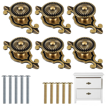 6 Pack Brass Cabinet Knobs Vintage Retro Mushroom Drawer Knobs with Backplate, Zinc Alloy Round Dresser Pull Handles