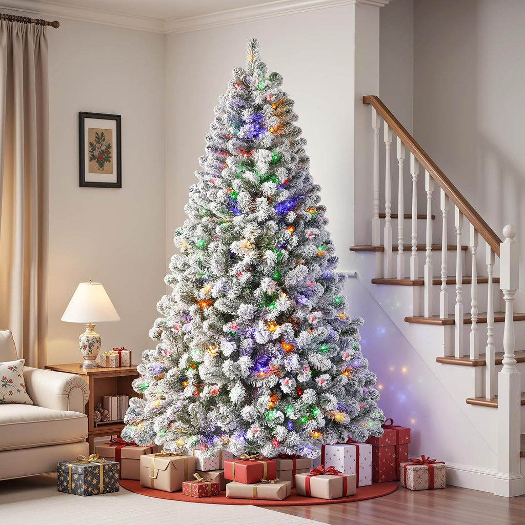 Prelit Flocked Spruce Artificial Christmas Tree with Remote