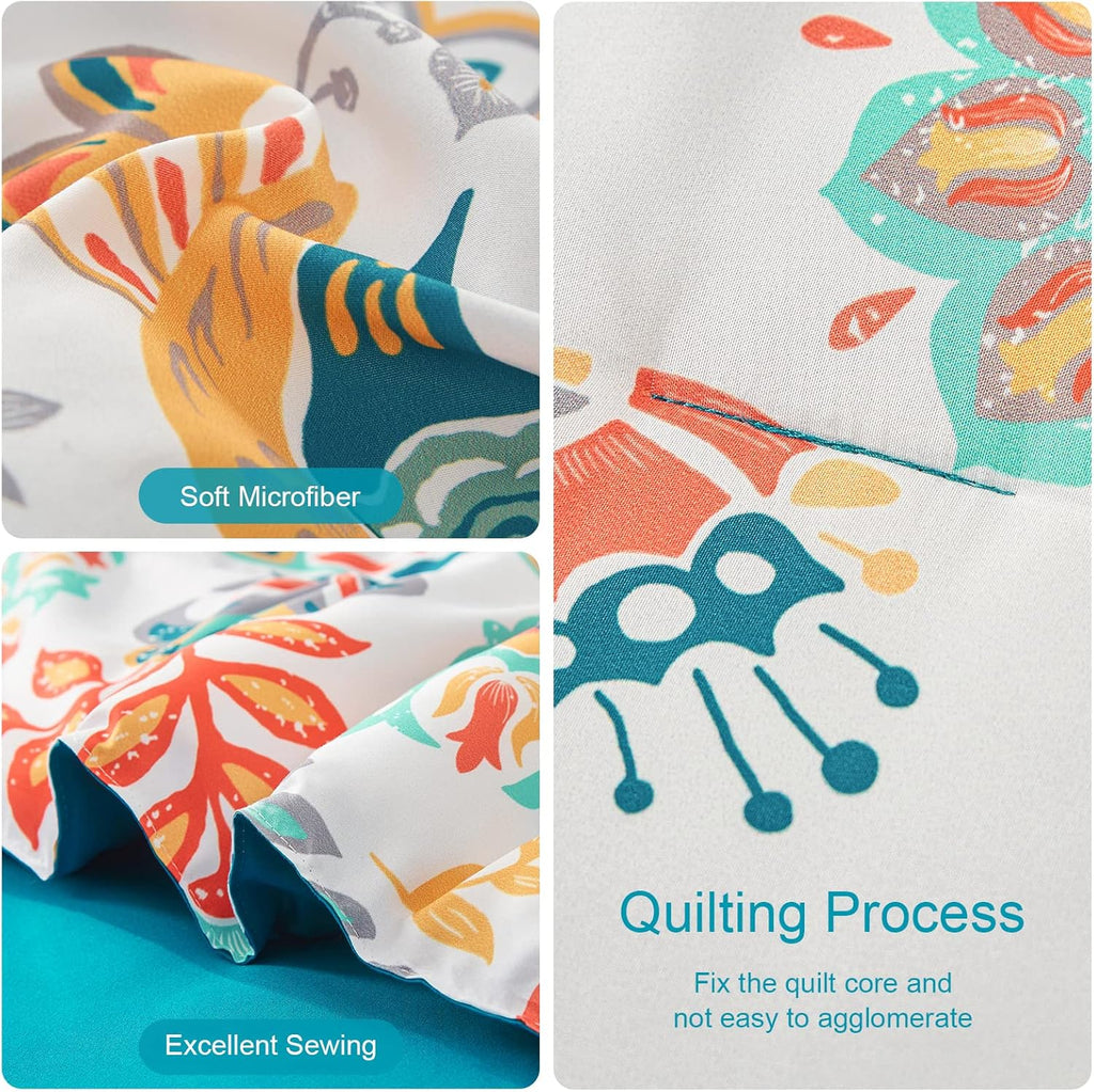 Boho Comforter Set Queen - 7 Pieces Bed in a Bag Floral Medallions Design, Bohemian Comforter Set with Sheets