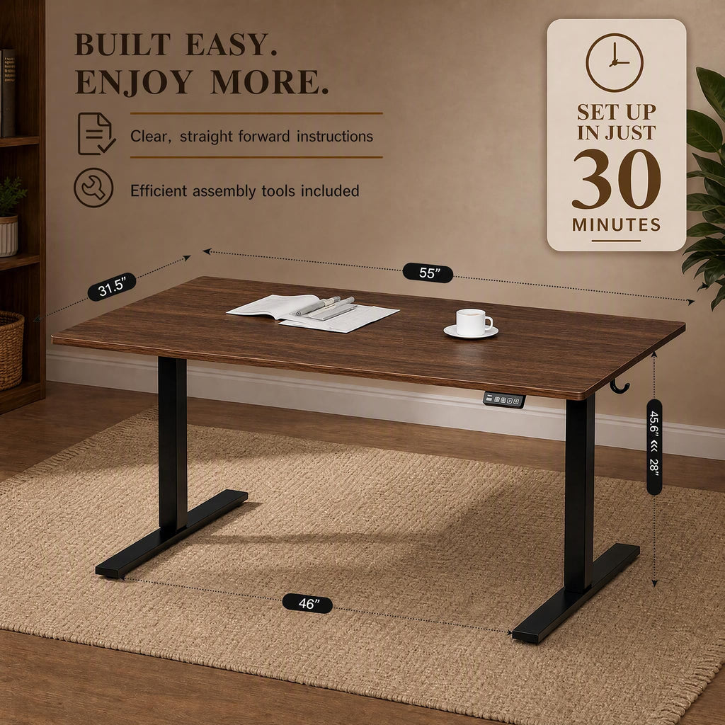 55x32 Large Electric Standing Desk, Height Adjustable Computer Desk with 2 Memory Presets, 31.5" Deep Desktop Sit