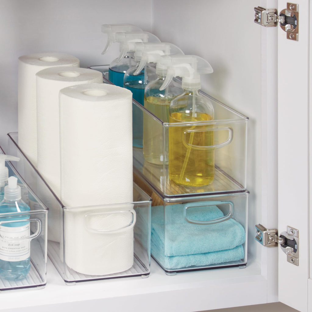 Plastic Stackable Pantry Bin with Handles, Set of 2, Clear