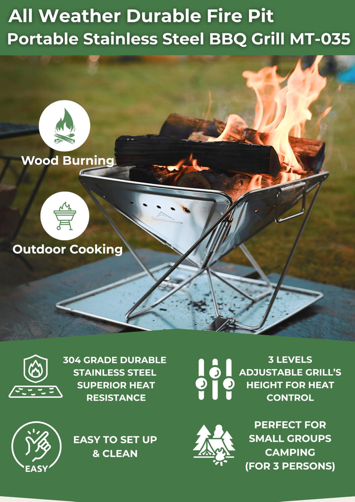 Medium Portable Fire Pit Grill Wood Burning