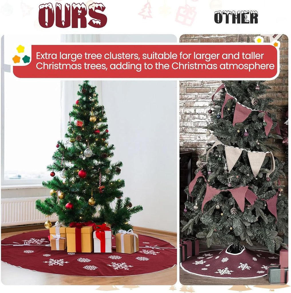 Large Christmas Burlap Tree Skirt Snowflake,84 Inch,Red