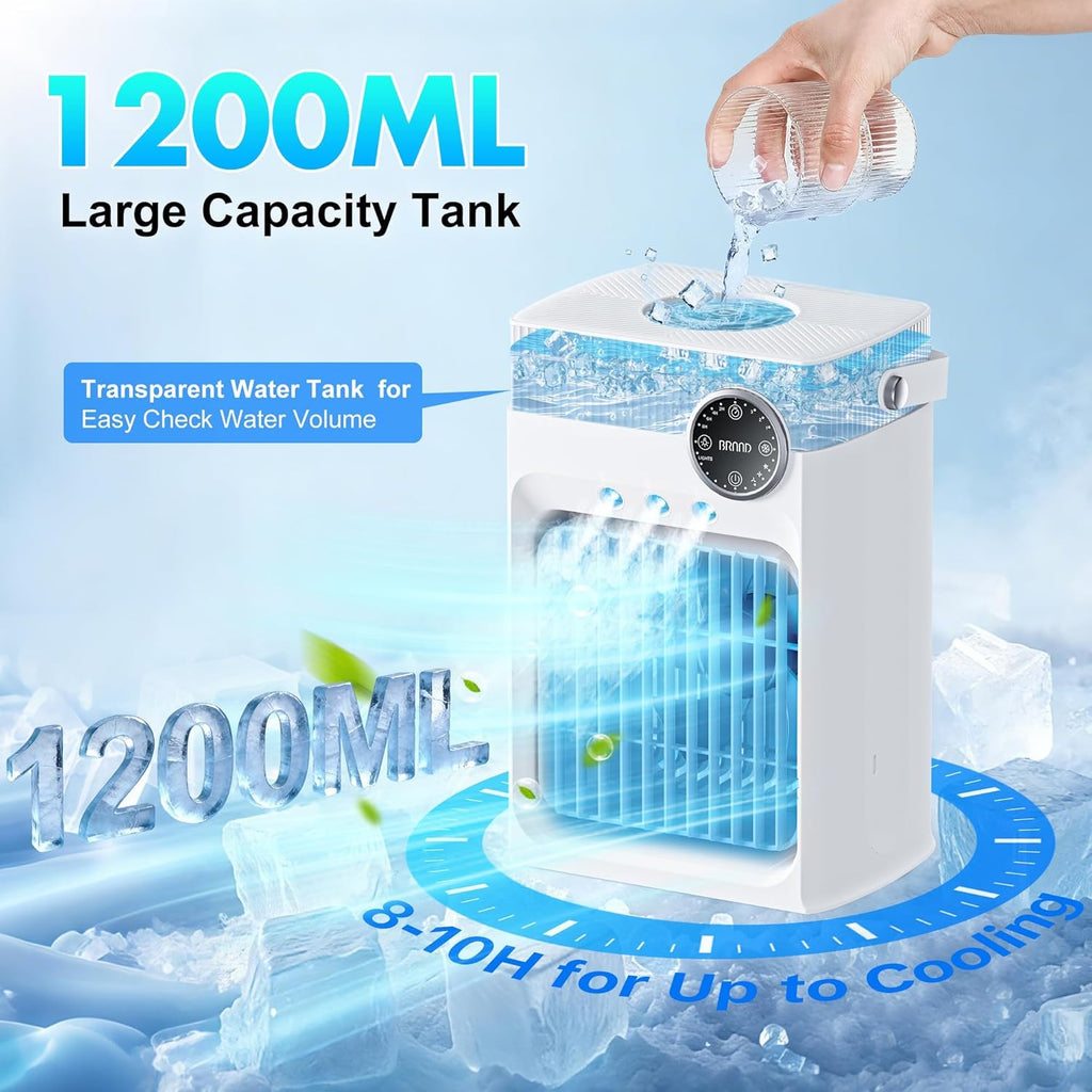 Portable Air Conditioners, Mini AC Unit Cooling Fan,1200ML Small Air Cooler Fans with Remote, 3 Mist,3 Speed,8 Light
