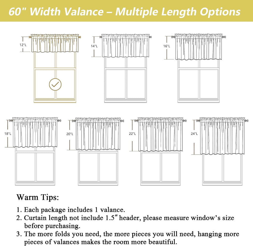 Linen Valances for Windows, Light Filtering Faux Linen Textured Small Short Valance Curtains Basement Farmhouse, Rod