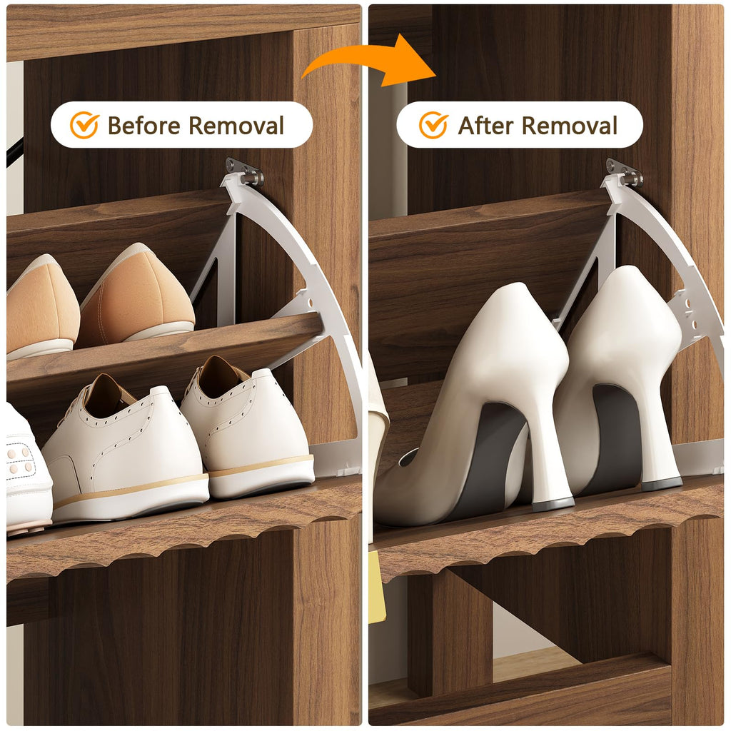 Fluted Shoe Cabinet Storage with 2 Flip Drawers