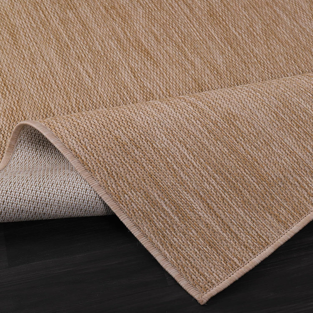 Indoor Outdoor Rug 8x10, Washable Outside Carpet , Deck, Porch, Solid Modern Area Rug, Water Resistant, Jute Beige
