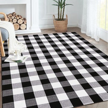 Buffalo Plaid Rug Black and White Check Rugs Extra Large Machine Washable Carpet Retro Lattice Checkered