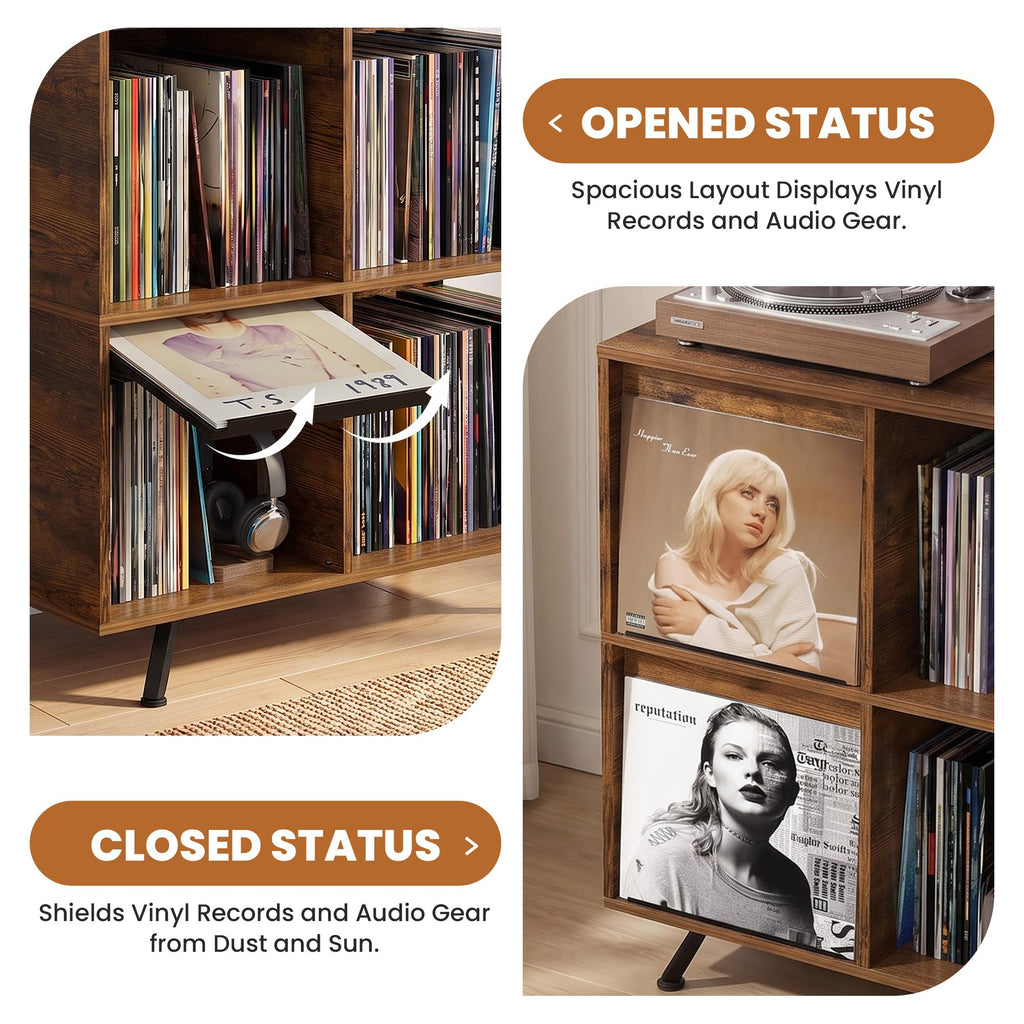 Flip Top Record Player Stand with Vinyl Storage Up to 300+ Albums