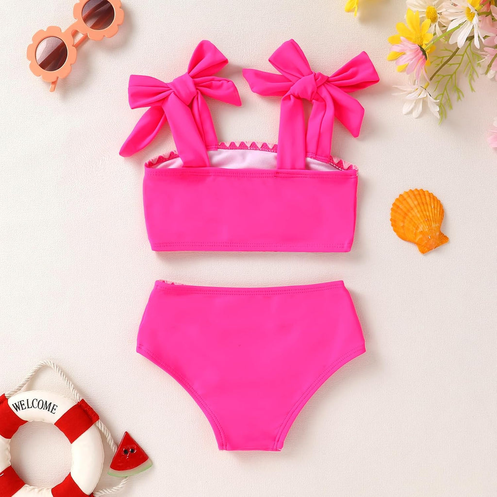 Toddler Baby Girls Swimsuit Two Piece Solid Color Stripe Swimwear Summer Beach Bikini Bathing Suit