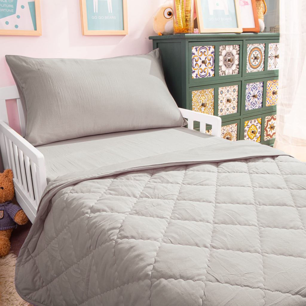 Toddler Microfiber Bedding Set, 4 Piece, Smoke Grey