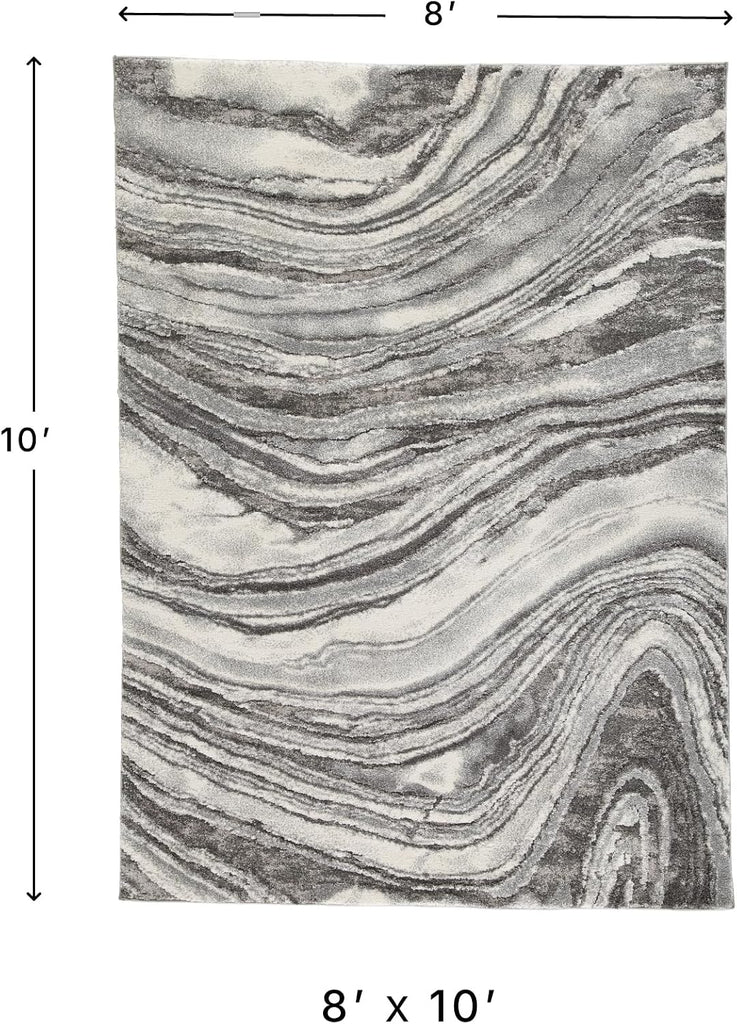 Wysdale Contemporary 8 x 10 High Pile Quartz Inspired Rug, Cream & Gray
