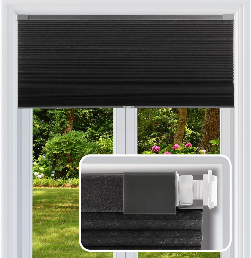 No Drill Cellular Shades Light Filtering Honeycomb Blinds Wh - Black