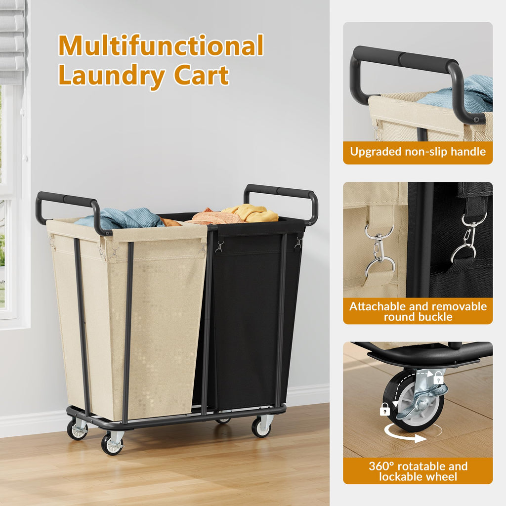 2 Section Heavy Duty Laundry Basket with Wheels, 360L