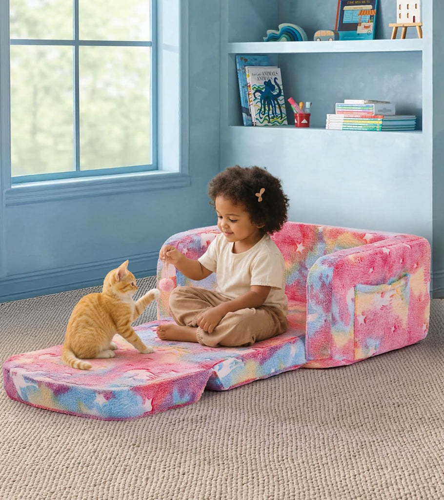 Kids Couch, in-1 Soft Toddler Couch Fold Out with Blanket and Cloud Pillow, Glow in The Dark, Toddler Chair Comfy