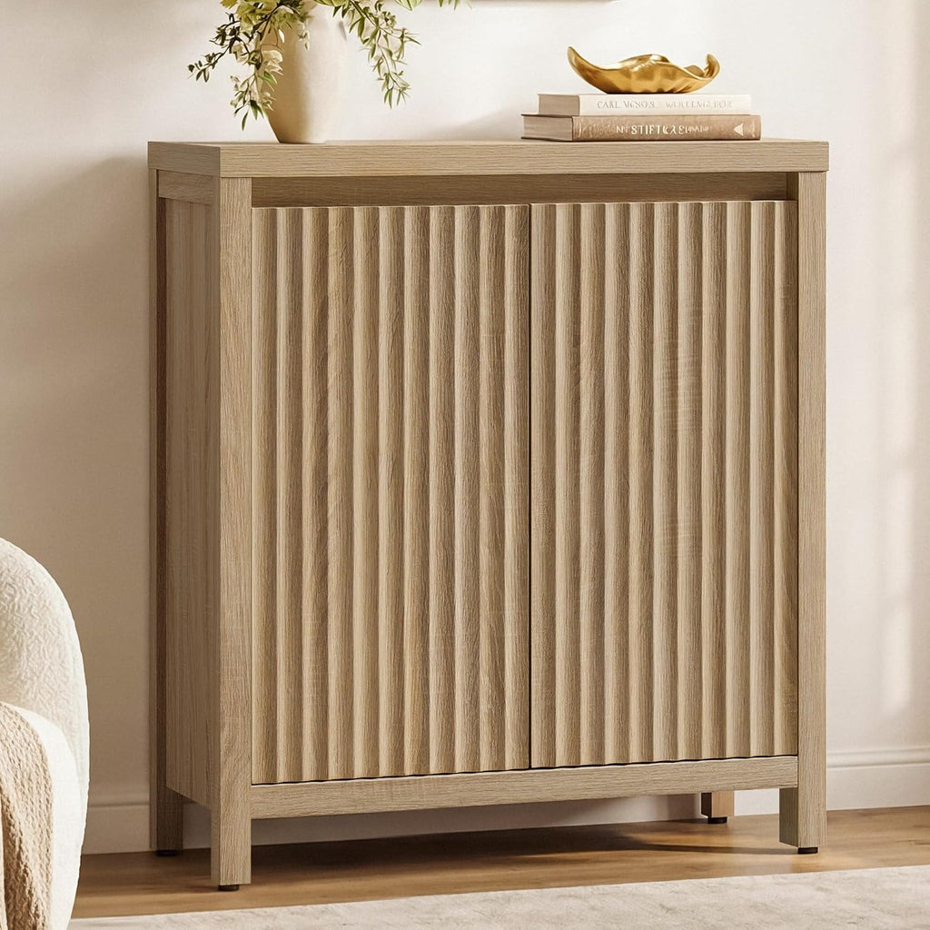 Sideboard Buffet Cabinet with Storage, Fluted Credenza Buffet Table | Console Cabinet with Adjustable Shelves