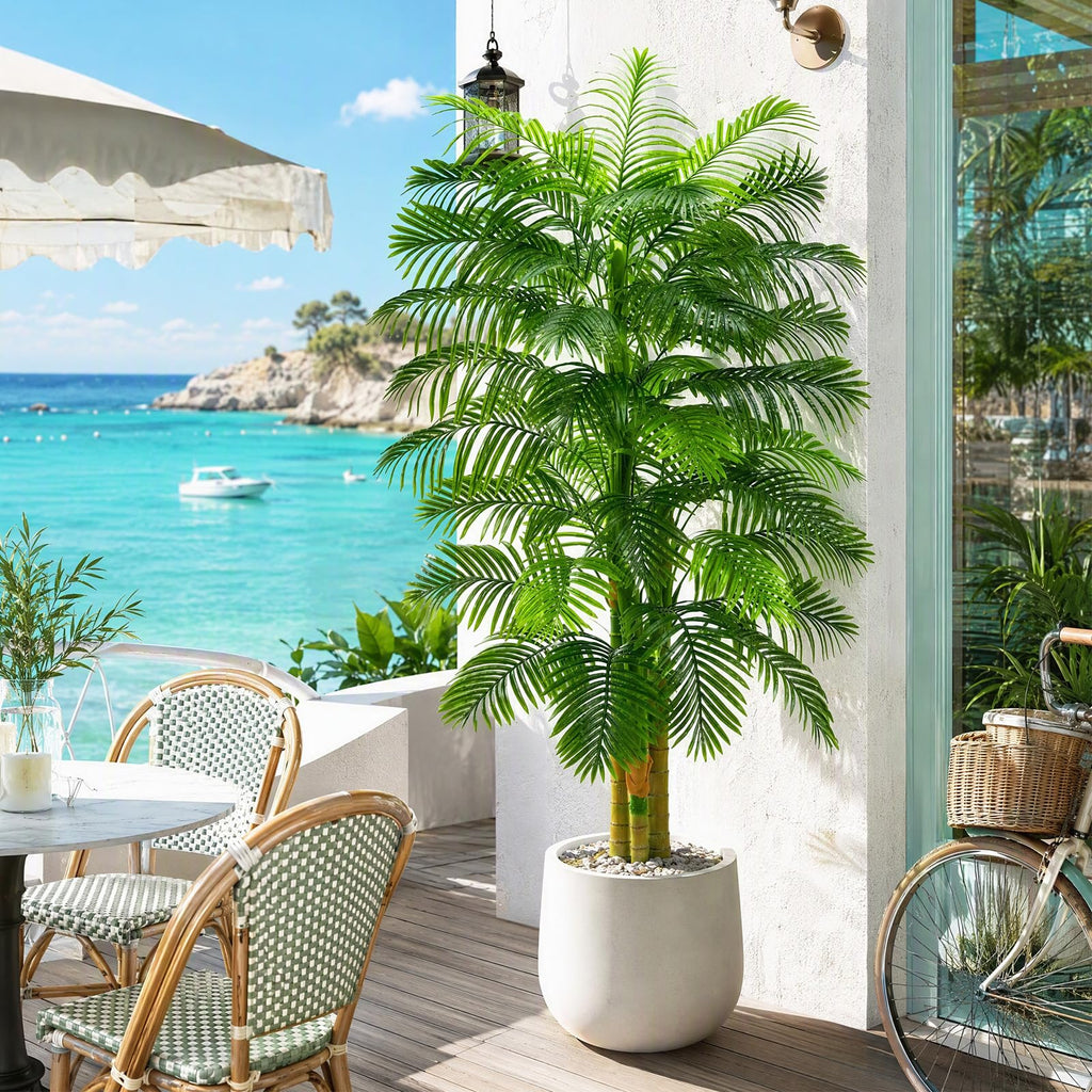 Artificial Golden Cane Palm Tree:6T Fake Tropical Areca Palm Trees