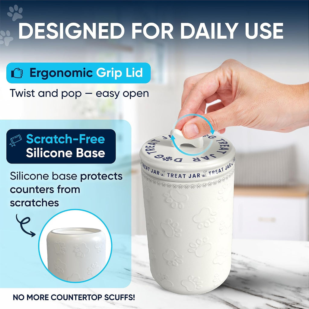 Dog Treat Jar - Airtight Dog Treat Holder - Ceramic Jar with Lid for Dog Treats, Snacks, Biscuits - Modern Cookie