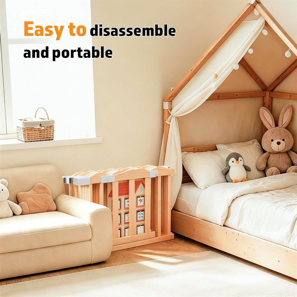 Wooden Baby Playpen with Built-in Activity Panel, 50x65x24In