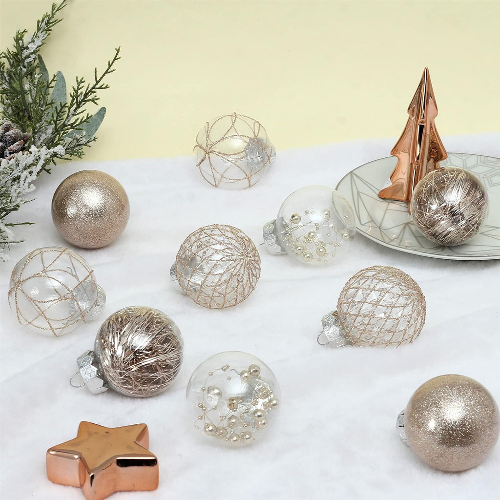 Clear Plastic Christmas Ball Ornaments, 30ct 2.36 Inch Champagne Balls for Tree Decoration - Shatterproof for Holiday