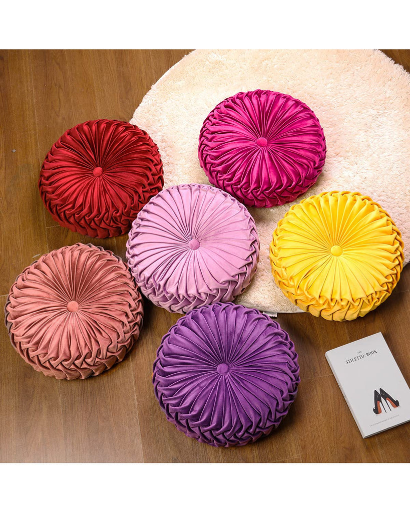 Throw Pillow for Couch Decorative 3D Pumpkin Round Velvet Cushion for Sofa Bed Chair Floor 15"X15", Brown