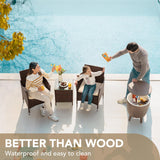 Patio Porch Furniture Sets 3 Pieces PE Rattan Wicker Chairs with Table Outdoor Garden Furniture Sets (Brown/Beige)