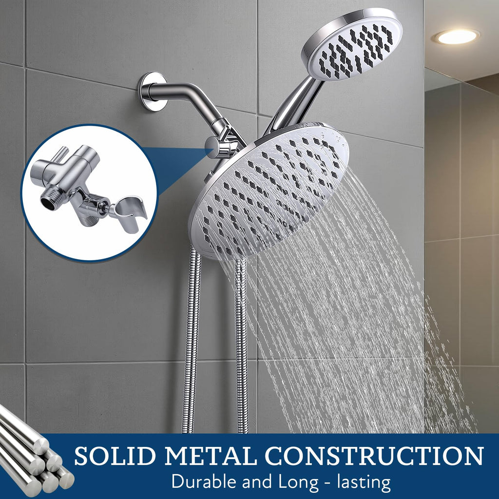 Solid Metal Shower Head Diverter with Holder 3-Way
