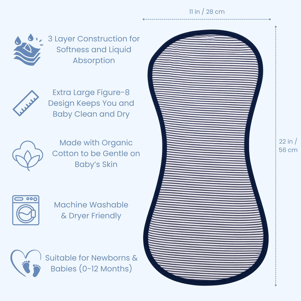 Organic Baby Burp Cloths 5 Pack - GOTS Certified Organic Cotton, Contoured Figure-8 Design, Extra Absorbent, 22x11
