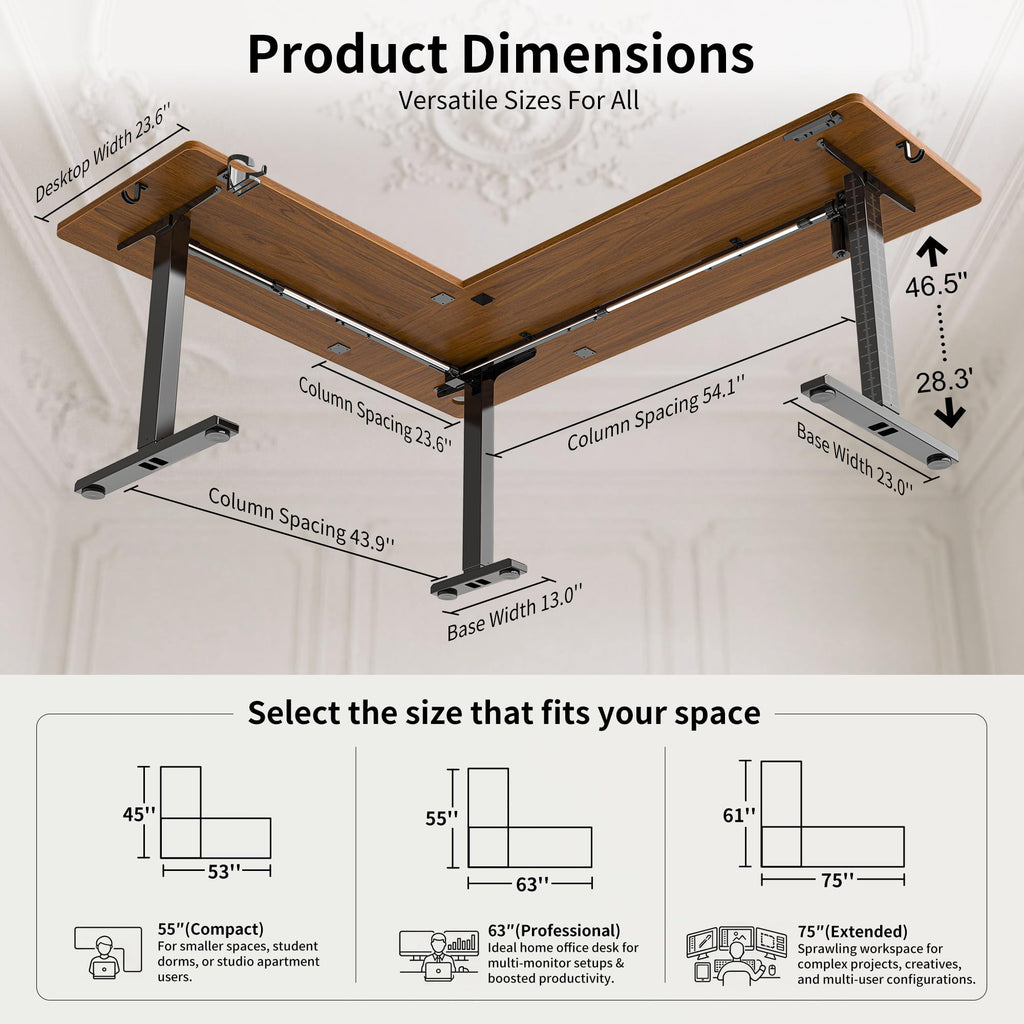 75x61 Inches Reversible L Shaped Standing Desk Height Adjustable with Cup Holder, Electric Corner Computer