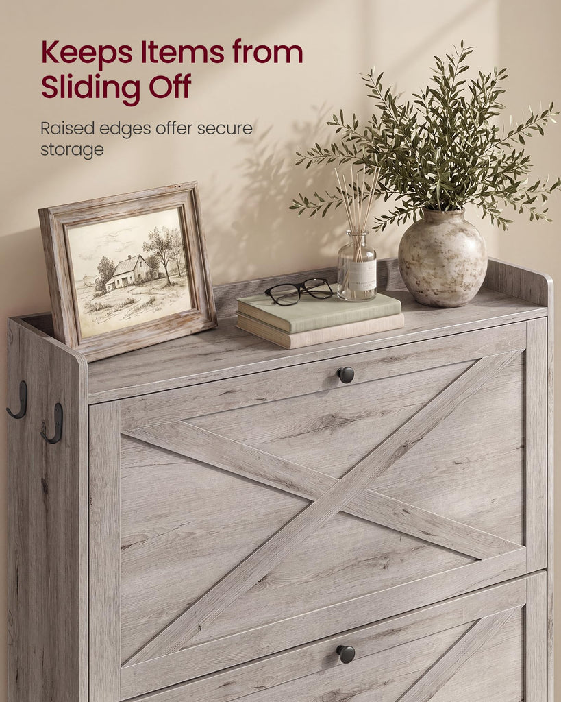 Narrow Shoe Storage Cabinet Organizer with 2 Flip Drawers