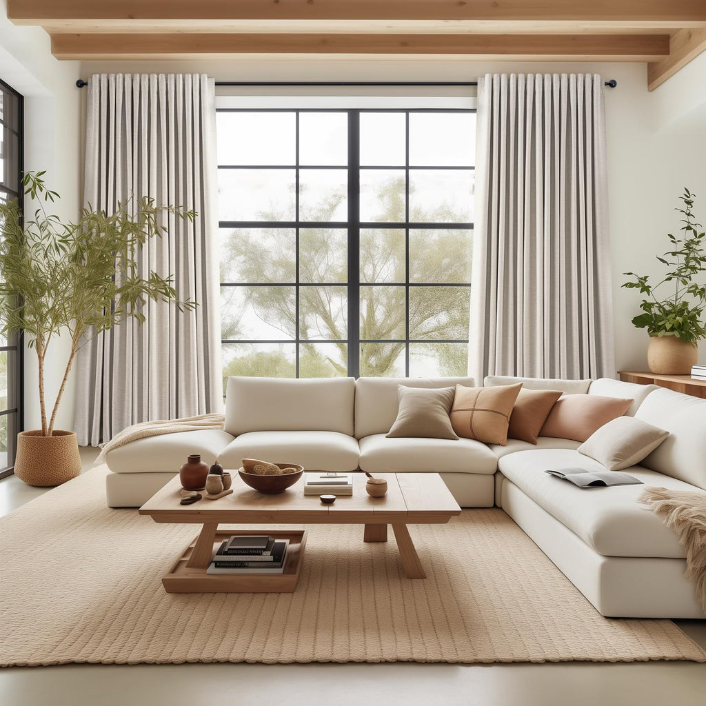 105 Inches Long Blackout Natural Linen Curtains, Rustic Brown Pinch Pleat Sound Blocking Curtains, Neutral Farmhouse