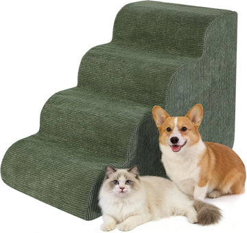 Dog Stairs for Small Dogs 18" H, 4-Step Dog Ramp for Aged and Injured Dogs, Foam Pet Stairs for Cats to Get on Bed